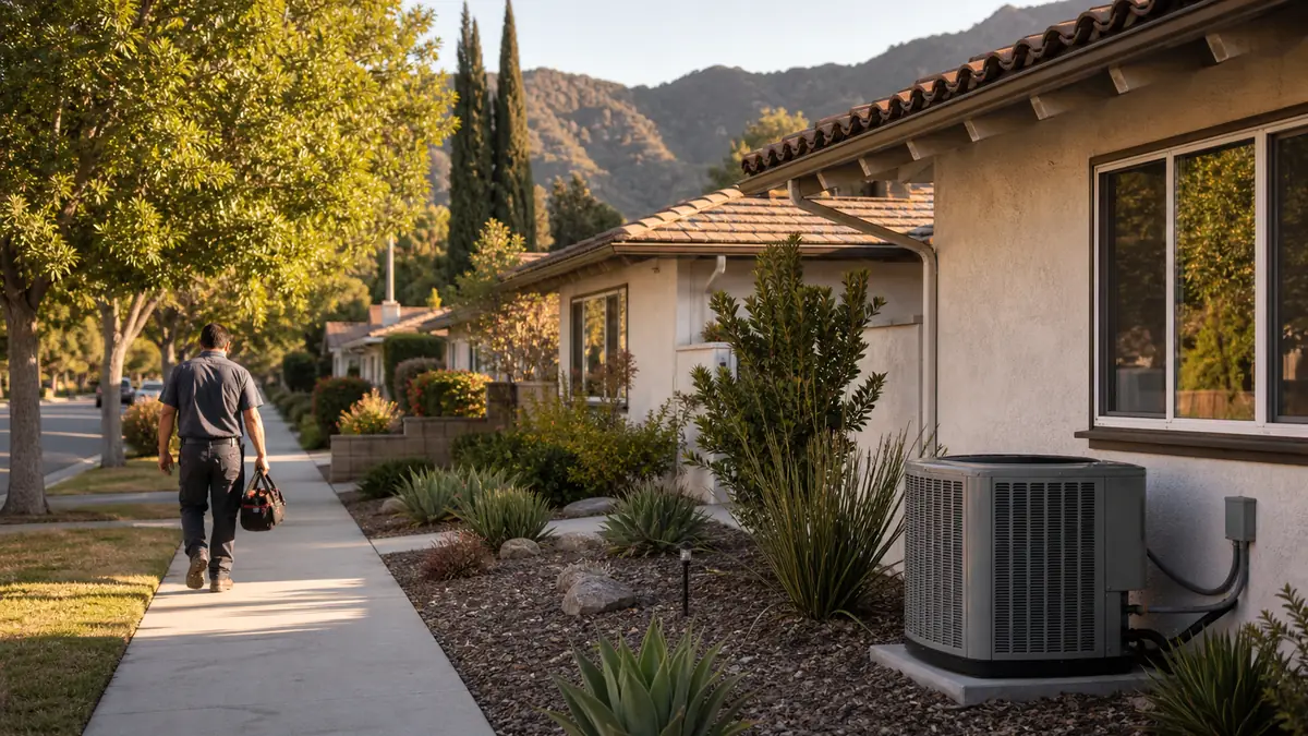Carrier service call at a mid-century ranch home in the Hacienda area of Pomona, ZIP 91768.