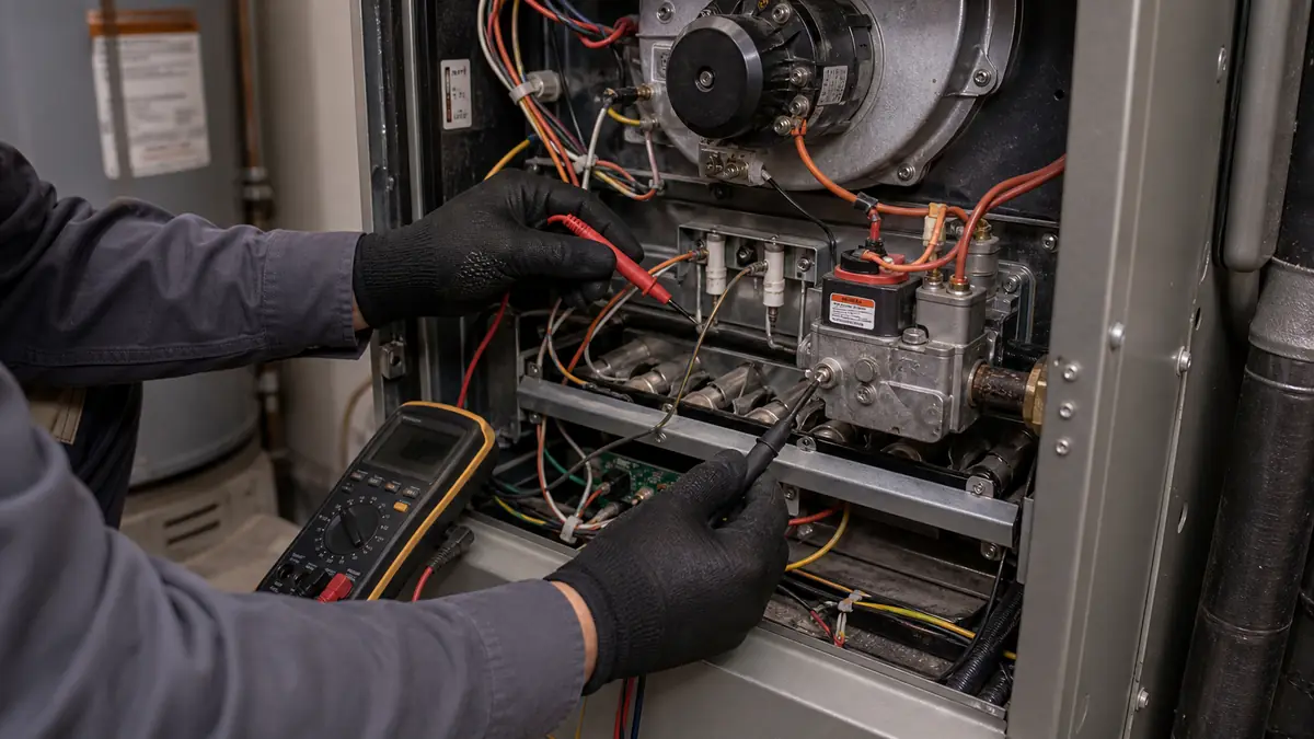 Inspecting a Carrier hot-surface igniter on a no-heat call in Westmont, ZIP 91768.