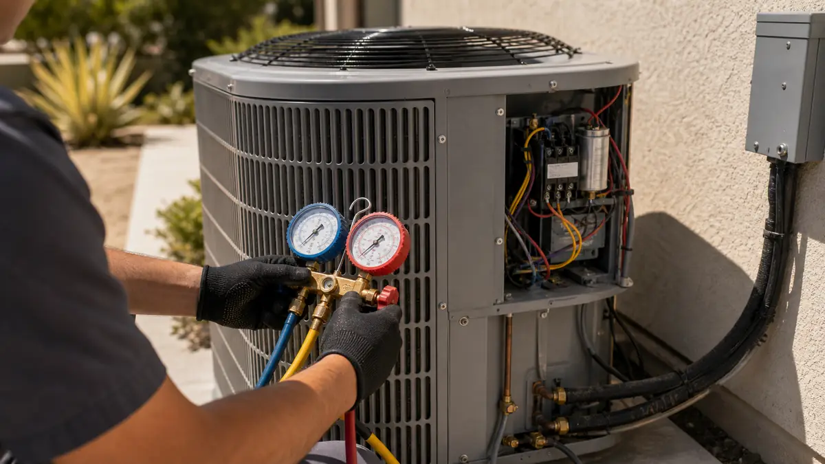 Checking run cycles on a short-cycling Carrier condenser in Wilton Heights, ZIP 91767.