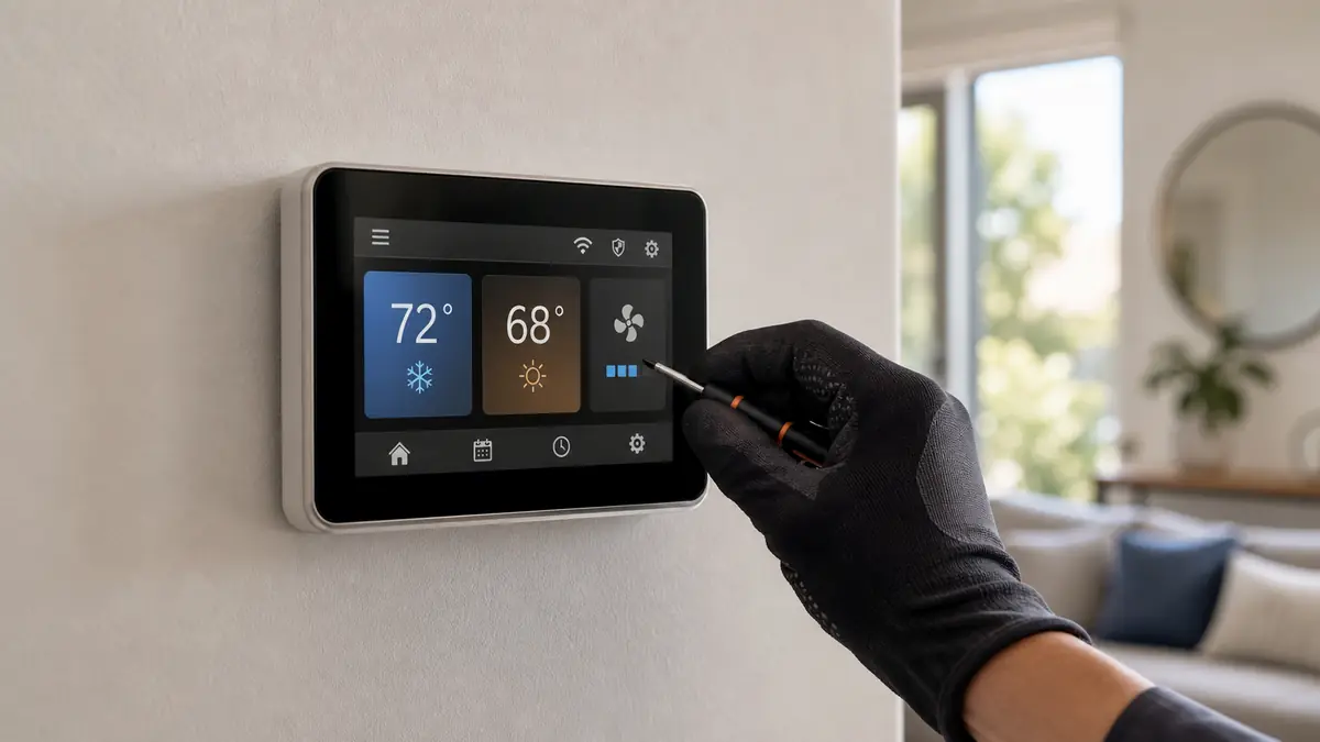 Carrier Infinity touchscreen control set in a Westmont hallway, ZIP 91767.